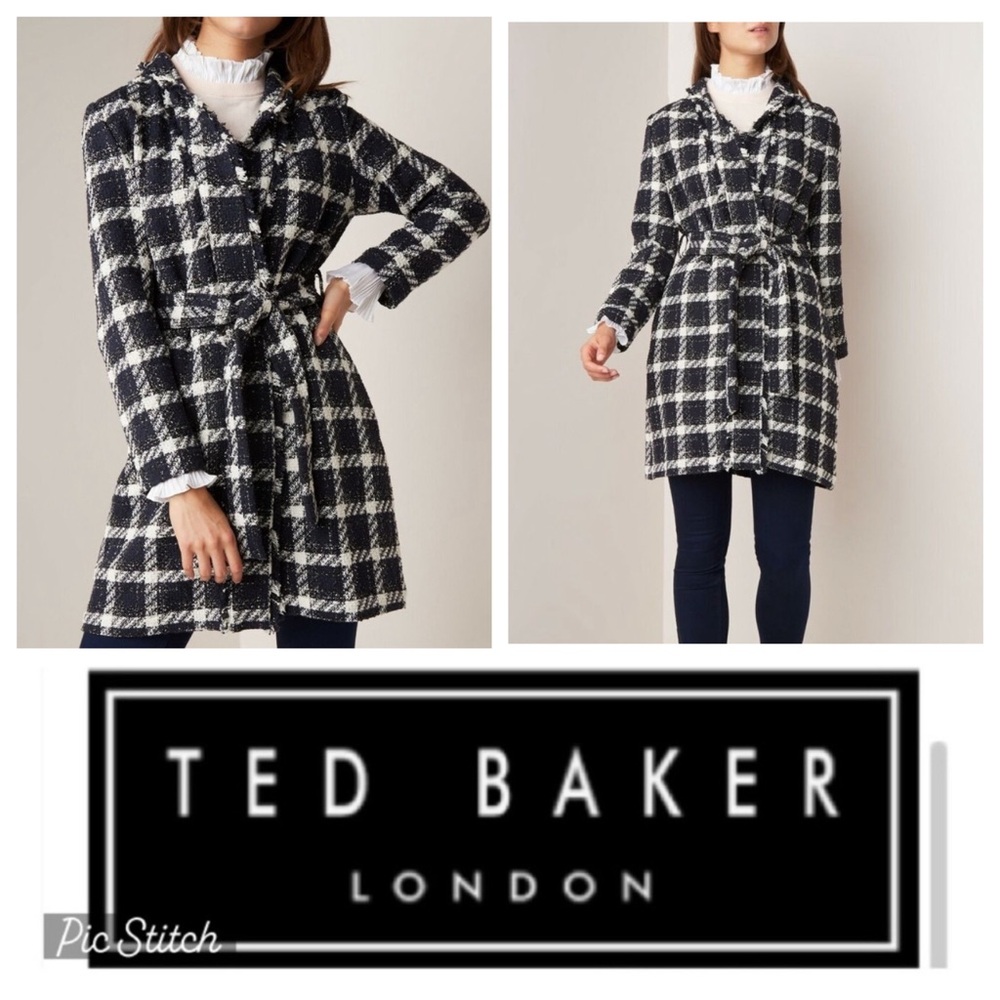 Ted Baker Karynet Belted Boucle Knee Length Check Coat